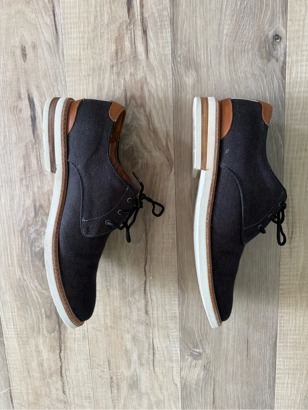 Florsheim Black Canvas Derby Shoes with Brown Trim